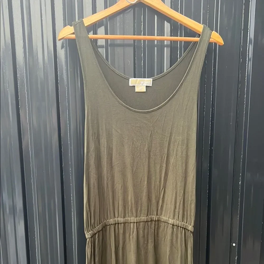Michael Kors Olive Green Tank Maxi Dress Elastic Waist Plus Size 1X Fall Elegant